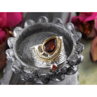 Garnet sterling silver Two-Tone Ring - Size 8.75