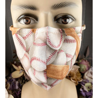 Handsewn Face Cover with Filter Pocket, Bendable Nose Wire, Adjustable Elastic, & Pre-Washed - Baseball - 5 Sizes