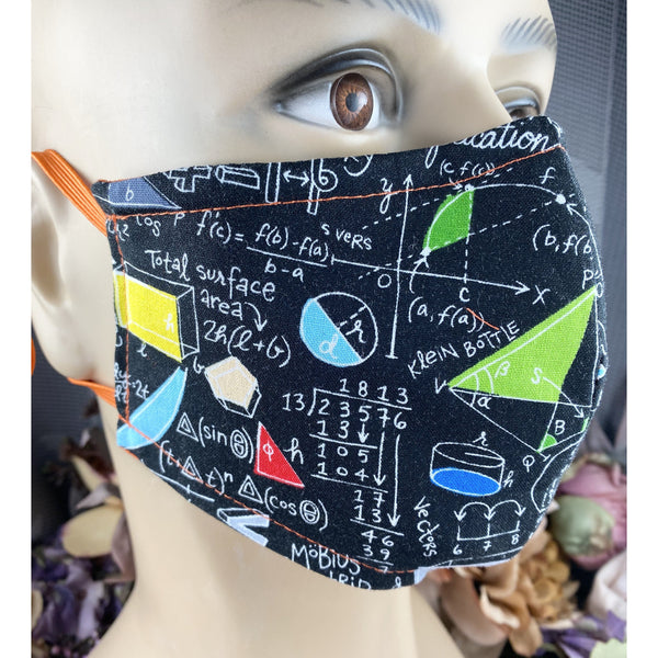 Handsewn Face Cover with Filter Pocket, Bendable Nose Wire, Adjustable Elastic, & Pre-Washed - Math Genius - 5 Sizes
