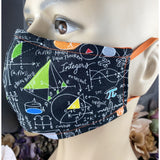 Handsewn Face Cover with Filter Pocket, Bendable Nose Wire, Adjustable Elastic, & Pre-Washed - Math Genius - 5 Sizes