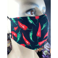 Handsewn Face Cover with Filter Pocket, Bendable Nose Wire, Adjustable Elastic, & Pre-Washed - Red Hot Chili Peppers - 5 Sizes