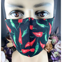 Handsewn Face Cover with Filter Pocket, Bendable Nose Wire, Adjustable Elastic, & Pre-Washed - Red Hot Chili Peppers - 5 Sizes