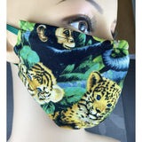 Handsewn Face Cover with Filter Pocket, Bendable Nose Wire, Adjustable Elastic, & Pre-Washed - Jungle Animals - 5 Sizes