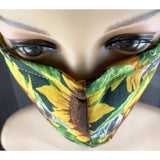 Handsewn Face Cover with Filter Pocket, Bendable Nose Wire, Adjustable Elastic, & Pre-Washed - Sunflowers and Birds - 5 Sizes