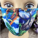 Handsewn Face Cover with Filter Pocket and Bendable Nose Wire - Dinosaurs  - 5 Sizes