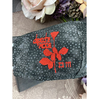 Handsewn and Machine-Embroidered Face Cover with Filter Pocket, Bendable Nose Wire, & Adjustable - Depeche Mode Inspired - 5 Sizes