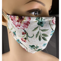 Handsewn Face Cover, Filter Pocket, Bendable Nose Wire, & Pre-Washed - Maroon Floral - 5 Sizes