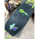 Handsewn and Machine-Embroidered Face Cover with Filter Pocket, Bendable Nose Wire, Adjustable Elastic - Spaceship and Alien - 5 Sizes