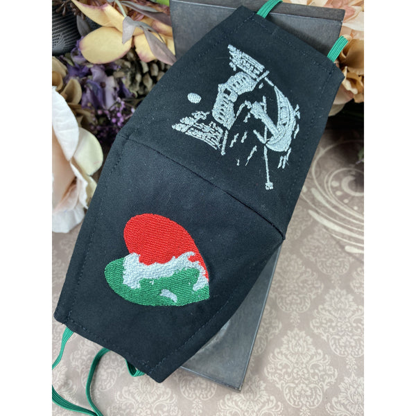 Handsewn and Machine-Embroidered Face Cover with Filter Pocket, Bendable Nose Wire, Adjustable Elastic - I Heart Italy & Venice - 5 Sizes