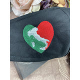 Handsewn and Machine-Embroidered Face Cover with Filter Pocket, Bendable Nose Wire, Adjustable Elastic - I Heart Italy & Venice - 5 Sizes