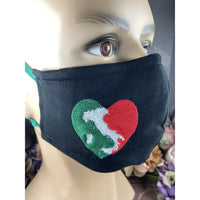 Handsewn and Machine-Embroidered Face Cover with Filter Pocket, Bendable Nose Wire, Adjustable Elastic - I Heart Italy & Venice - 5 Sizes