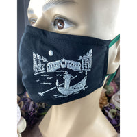 Handsewn and Machine-Embroidered Face Cover with Filter Pocket, Bendable Nose Wire, Adjustable Elastic - I Heart Italy & Venice - 5 Sizes
