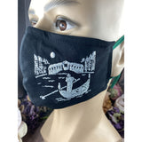 Handsewn and Machine-Embroidered Face Cover with Filter Pocket, Bendable Nose Wire, Adjustable Elastic - I Heart Italy & Venice - 5 Sizes