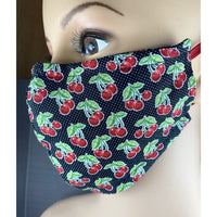 Handsewn Face Cover, Filter Pocket, Bendable Nose Wire, & Pre-Washed - Cherries - 5 Sizes