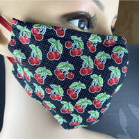 Handsewn Face Cover, Filter Pocket, Bendable Nose Wire, & Pre-Washed - Cherries - 5 Sizes