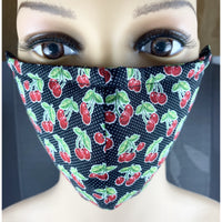 Handsewn Face Cover, Filter Pocket, Bendable Nose Wire, & Pre-Washed - Cherries - 5 Sizes