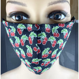 Handsewn Face Cover, Filter Pocket, Bendable Nose Wire, & Pre-Washed - Cherries - 5 Sizes
