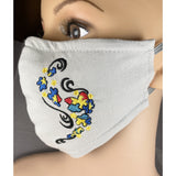 Handsewn and Machine-Embroidered Face Cover with Filter Pocket, Bendable Nose Wire, & Adjustable - Autism - 5 Sizes