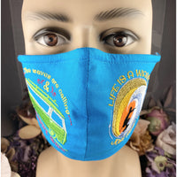 Handsewn and Machine-Embroidered Face Cover with Filter Pocket, Bendable Nose Wire, & Adjustable - Must Go Surfing - 5 Sizes