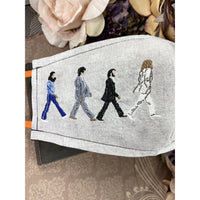 Handsewn and Machine-Embroidered Face Cover with Filter Pocket, Bendable Nose Wire, & Adjustable - Abbey Road - 5 Sizes
