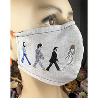 Handsewn and Machine-Embroidered Face Cover with Filter Pocket, Bendable Nose Wire, & Adjustable - Abbey Road - 5 Sizes