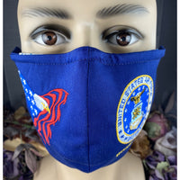 Handsewn and Machine-Embroidered Face Cover with Filter Pocket, Bendable Nose Wire, & Adjustable - USAF Veteran Personalized - 5 Sizes