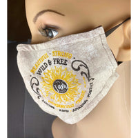 Handsewn and Machine-Embroidered Face Cover with Filter Pocket, Bendable Nose Wire, & Adjustable - Western Boots and Sunflowers - 5 Sizes