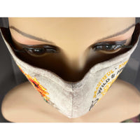 Handsewn and Machine-Embroidered Face Cover with Filter Pocket, Bendable Nose Wire, & Adjustable - Western Boots and Sunflowers - 5 Sizes