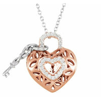 14-KT Rose Gold-Plated Sterling Silver 1/6 CTW Natural Diamond Heart and Key Necklace