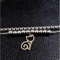 Adjustable Double-Strand Stainless Steel Box Chain Necklace with Cat Charm