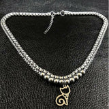 Adjustable Double-Strand Stainless Steel Box Chain Necklace with Cat Charm