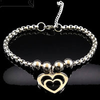 Adjustable Stainless Steel Chain Bracelet with Double Heart Charm