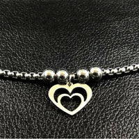Adjustable Stainless Steel Chain Bracelet with Double Heart Charm