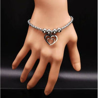 Adjustable Stainless Steel Chain Bracelet with Double Heart Charm