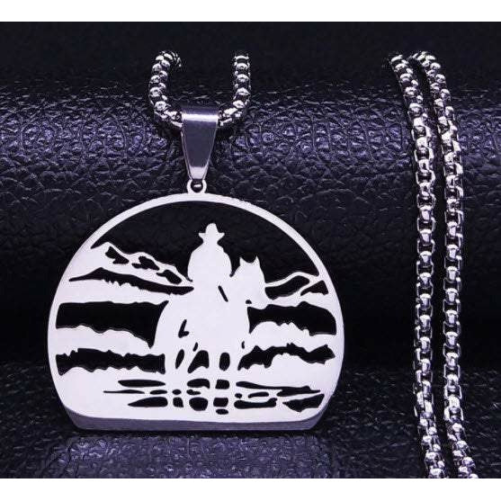 Stainless Steel Charm Necklace with 19" Chain:  Cowboy