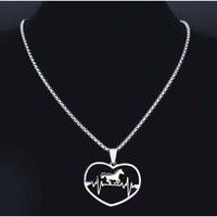 Stainless Steel Charm Necklace with 19" Chain:  Horse Heartbeat