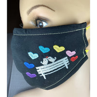 Handsewn and Machine-Embroidered Face Mask with Filter Pocket, Bendable Nose Wire, & Adjustable - All You Need Is Love  - 5 Sizes