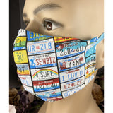 Handsewn Face Mask with Filter Pocket & Bendable Nose Wire - License Plates - 5 Sizes