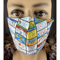 Handsewn Face Mask with Filter Pocket & Bendable Nose Wire - License Plates - 5 Sizes