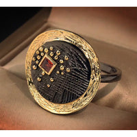 Sterling Silver Two-Tone w/ Garnet Crystal Stone Artisan Textured & Patina Ring