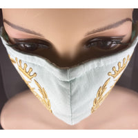 Handsewn and Machine-Embroidered Face Mask with Filter Pocket, Bendable Nose Wire, & Adjustable - Golden Queen Bee - 5 Sizes