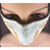 Handsewn and Machine-Embroidered Face Mask with Filter Pocket, Bendable Nose Wire, & Adjustable - Golden Queen Bee - 5 Sizes