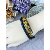 Natural Tiger's Eye Silver-Tone Stainless Steel & Leather Bracelet  - 3 Sizes