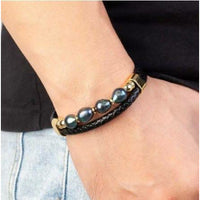 Natural Peacock Freshwater Pearl Gold-Tone Stainless Steel & Leather Bracelet  - 2 Sizes