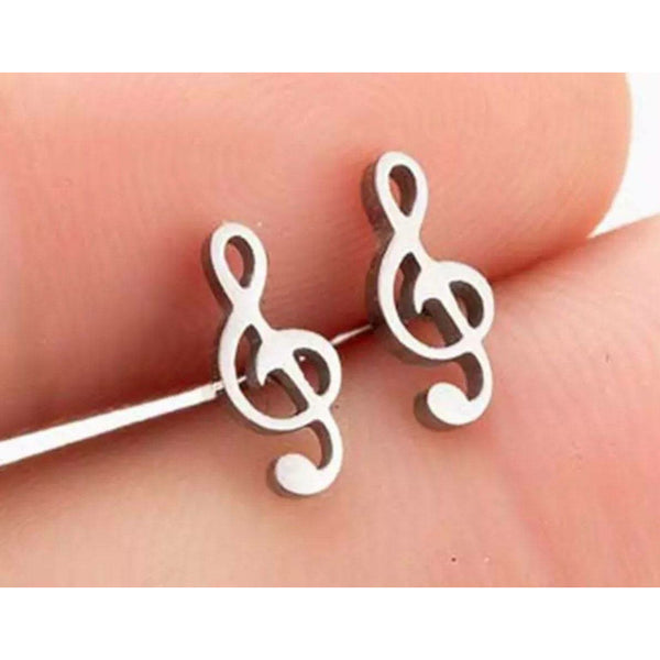 Super Cute Stainless Steel Music Treble Cleft Note Post Earrings