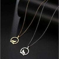 Stainless Steel Necklace with Howling Wolf on a Hill Charm and 18" Chain: 2 Color Options