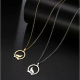 Stainless Steel Necklace with Howling Wolf on a Hill Charm and 18" Chain: 2 Color Options