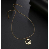 Stainless Steel Necklace with Howling Wolf on a Hill Charm and 18" Chain: 2 Color Options