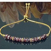 Dainty and Sparkly Natural Garnet & Gold-Plated Sterling Beads with Adjustable Stainless Steel Box Chain Bracelet