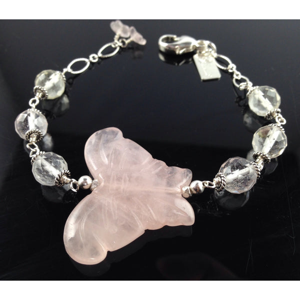 Rose Quartz Butterfly Sterling Bracelet